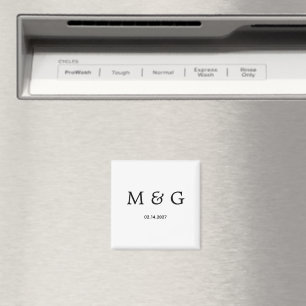 Imán Monograma Personalizado Fecha Clásico Blanco Elega