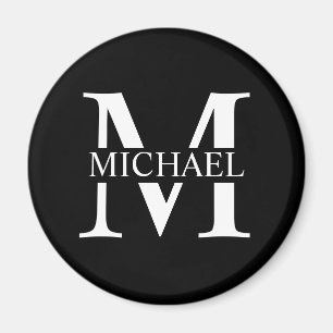 Imán Monograma Personalizado Negro y Nombre