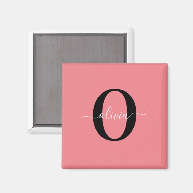 Imán Monograma personalizado Nombre del guión negro ros (Anverso/Reverso)