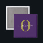 Imán Monograma personalizado Nombre del guión oro blanc<br><div class="desc">Este elegante monograma y el elegante diseño del nombre de la escritura se pueden dar como regalo para un cumpleaños, boda, ducha de novia, aniversario, Día de la Madre o cualquier ocasión. Se puede personalizar con el nombre y la inicial de la persona. Puede cambiar el tipo de letra, el...</div>