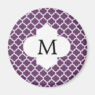 Imán Monograma personalizado Quatrefoil Púrpura y Blanc