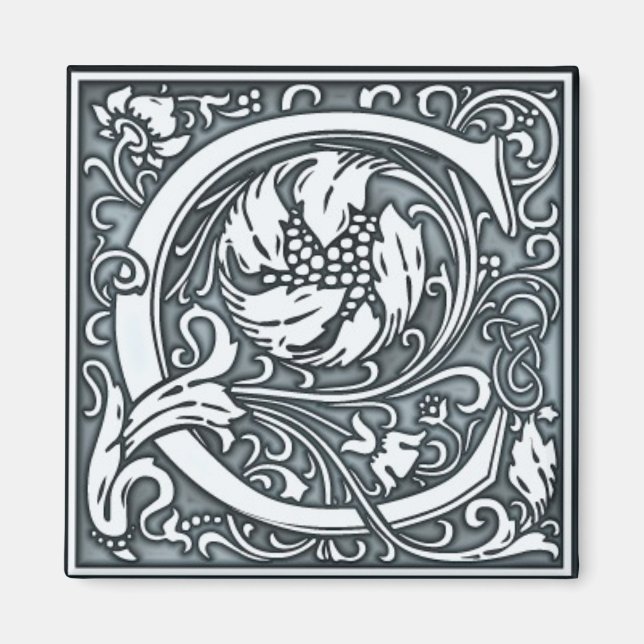 Imán monograma plateado floreciente -C (Frente)