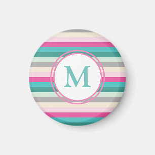 Imán Monograma rosa azul y verde