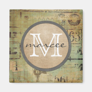 Imán Monograma rústico del bingo del vintage