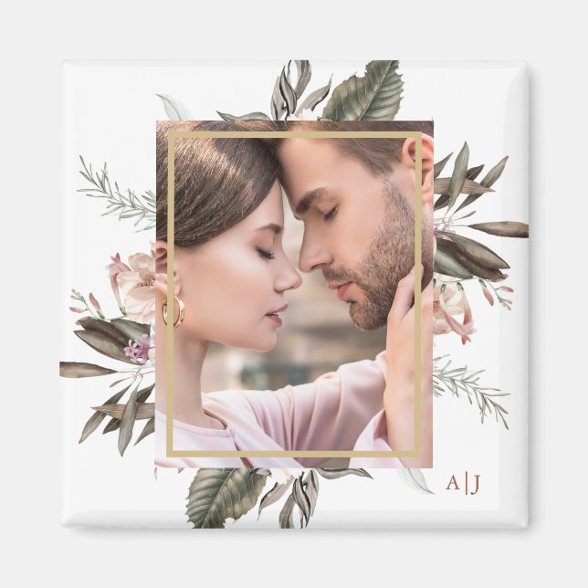 Imán Monograma simple de foto enmarcada botánica (Frente)