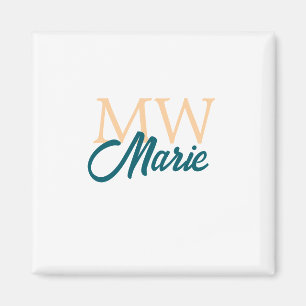 Imán monograma simple minimalista nombre naranja azul n