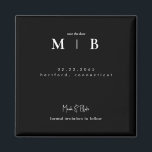 Imán Monograma simple y elegante Boda negra salva la fe<br><div class="desc">Boda negra de monograma contemporáneo salva el imán de fecha. Invitación formal a seguir.</div>