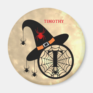Imán Monograma T Halloween Sky Witch Spider Name