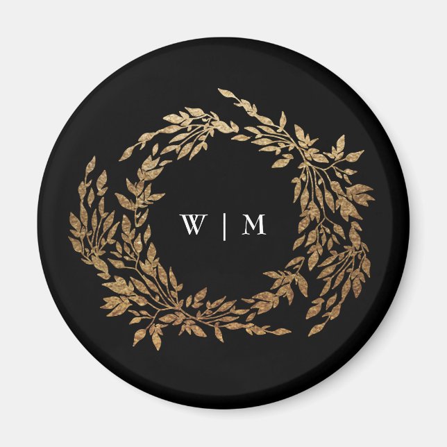 Imán Monograma tradicional Escudo negro Boda clásico (Frente)