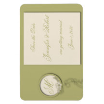 Monograma verde circular y crema Guardar la fecha