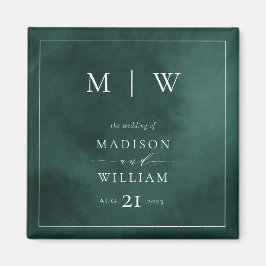 Imán Monograma verde esmeralda y Boda fronterizo