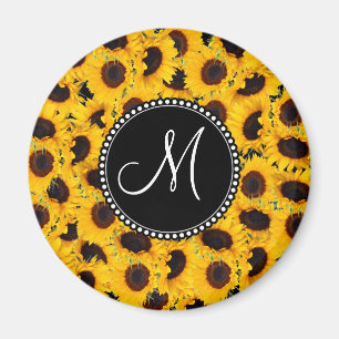 Imán Monograma vibrante Hermoso Sunflowers Floral