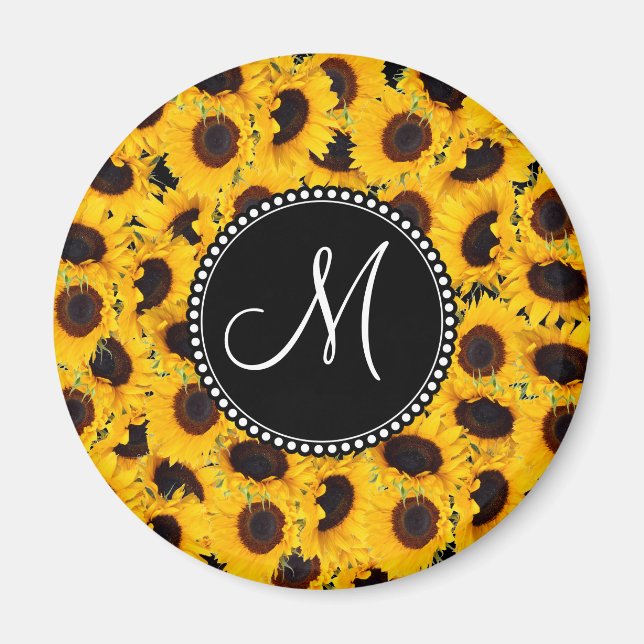 Imán Monograma vibrante Hermoso Sunflowers Floral (Frente)