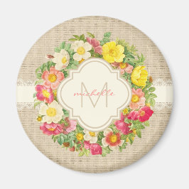 Imán Monograma Vintage Floral Wreath Lace Magnet
