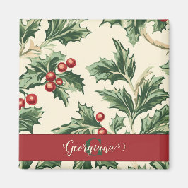 Imán Monograma Vintage Navidad Holly & Berries Patrón