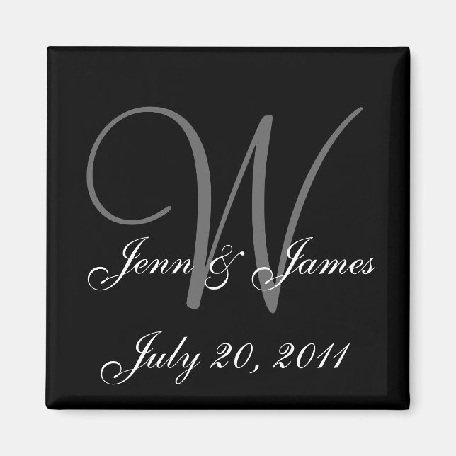 Imán Monograma W Boda Bride Groom Date Magnet (Frente)