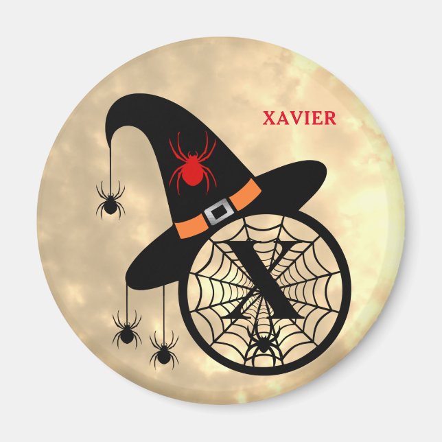 Imán Monograma X Halloween Sky Spider Nombre Magnet (Frente)
