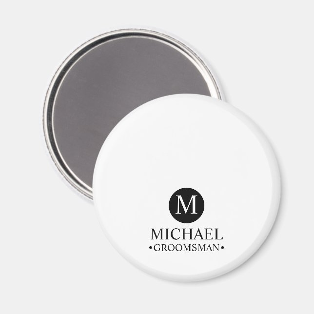 Imán Monograma y nombre clásicos de los Groomsmen perso (Anverso/Reverso)