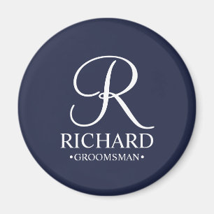 Imán Monograma y nombre de Groomsman personalizado de l