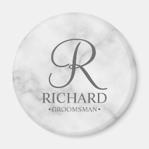 Imán Monograma y nombre de Groomsman personalizado en m