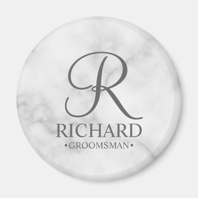 Imán Monograma y nombre de Groomsman personalizado en m (Frente)