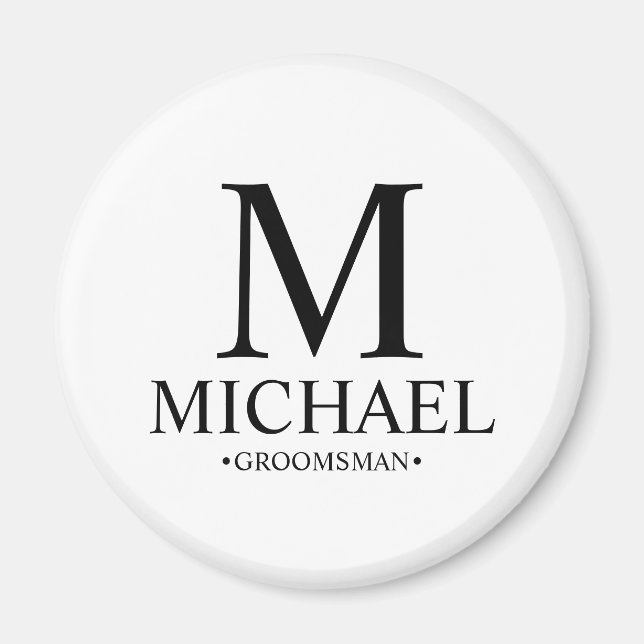 Imán Monograma y nombre de Groomsman personalizado mode (Frente)