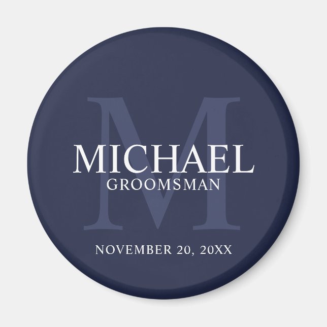 Imán Monograma y nombre de Groomsmen personalizados por (Frente)
