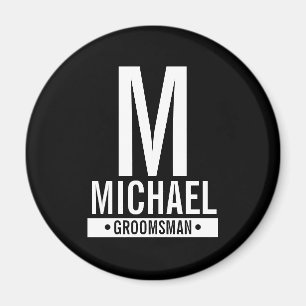 Imán Monograma y nombre del groomman personalizado negr