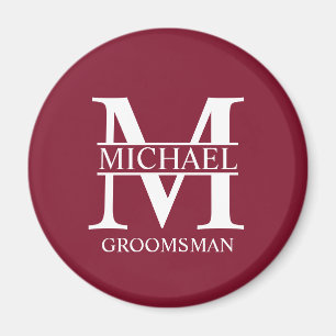 Imán Monograma y nombre del Groomsman personalizado