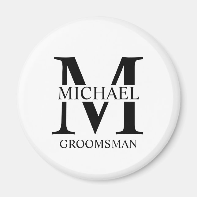 Imán Monograma y nombre del Groomsman personalizado (Frente)