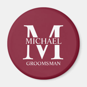 Imán Monograma y nombre del Groomsman personalizado