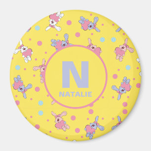 Imán Monograma y nombre para niños conejitos en amarill