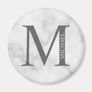 Imán Monograma y nombre personalizados de mármol blanco