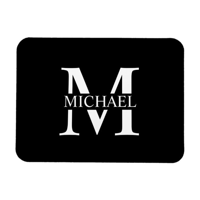 Imán Monograma y nombre personalizados de negro (Horizontal)