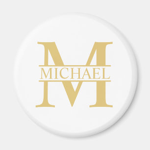 Imán Monograma y nombre personalizados en blanco y oro