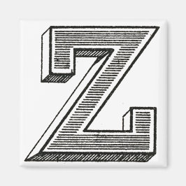 Imán Monograma Z, letra Z, alfabeto z, negro y blanco