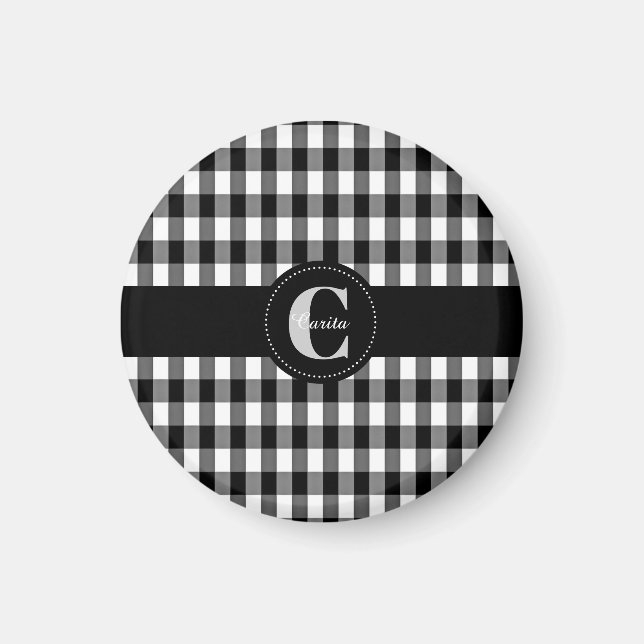 Imán Monogramado Black/White Gingham Magnet (Frente)