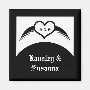 Imán Monogramado Boda gótico Personalizado del corazón