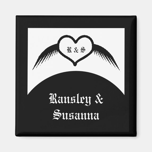 Imán Monogramado Boda gótico Personalizado del corazón  (Frente)