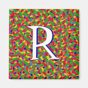 Imán Monogramado de confetti multicolor