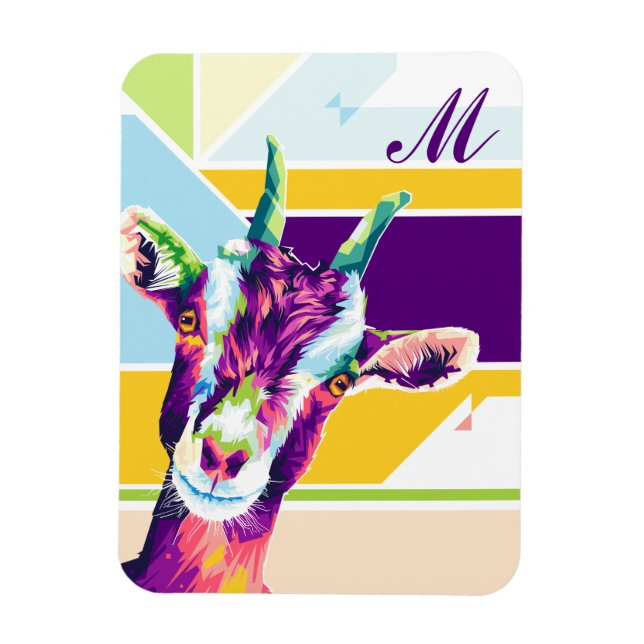 Imán Monogramado de la cabra de arte pop colorido (Vertical)