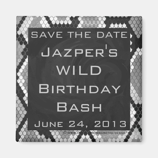 Imán Monogramado gris, blanco y negro Piel de serpiente (Frente)