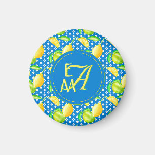 Imán Monogrammed Lemon Tree Azure Blue Newlywed Decor