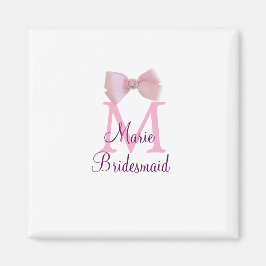 Imán monólogo de color rosa monograma dama de honor mod