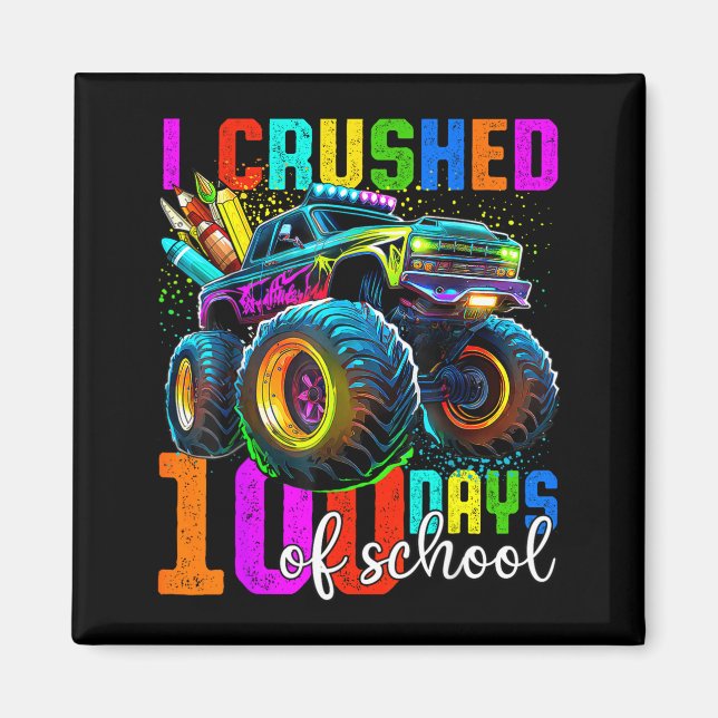 Imán Monster Truck 100th Day Of School Boys 100 Days Of (Frente)