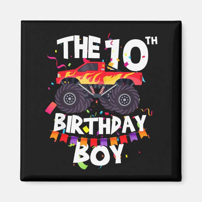 Imán Monster Truck 10th Birthday Boy Funny 10 Years Old (Frente)