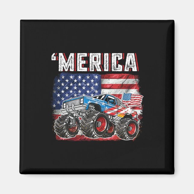 Imán Monster Truck Bandera Eeuu Merica Hombres Niños 4  (Frente)