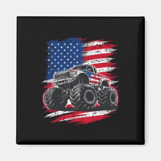 Imán Monster Truck Usa Flag American For Women Girls Ki (Frente)