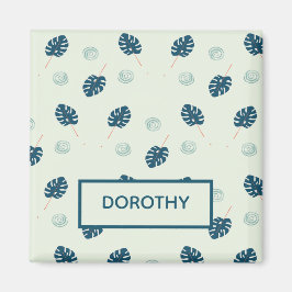 Imán Monstera tropical deja monograma en azul