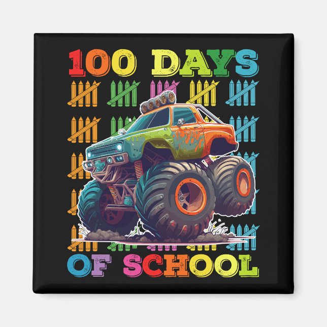 Imán Monstruo de 100 Días de Escuela Camión Maestro Est (Frente)